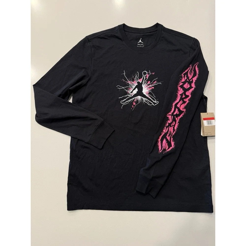 Jordan Dri-FIT Sport Long Sleeve Graphic T-Shirt FN5972-010 Black Mens Large NWT